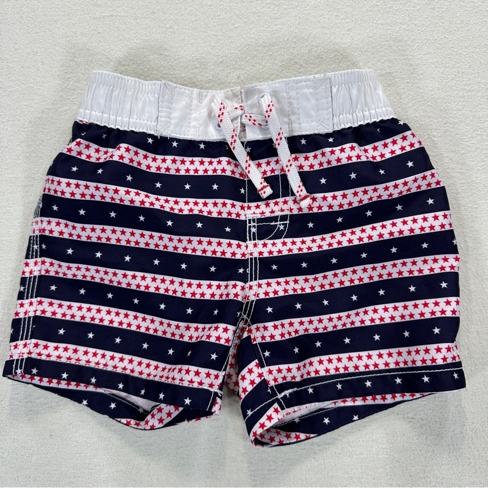 GAP Kids Red White Blue Star Swim Trunk Shorts Sz 18-24M Memorial Fourth of July